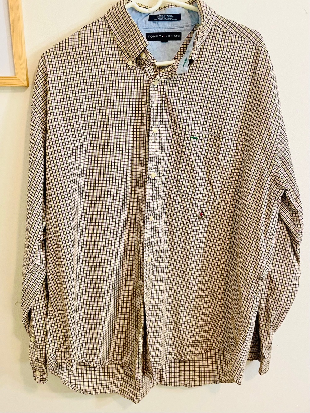 Vintage Tommy Hilfiger Y2K Yellow Plaid Button Down Long Sleeve Shirt Fall EUC
